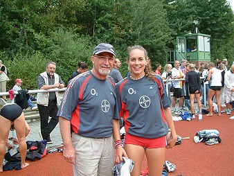 Jugendtrainer Manfred Fink und Natascha Rother bei ihrem letzten 'gemeinsamen`' Siebenkampf, da Natascha  naechstes Jahr bei den Juniorinnen starten wird.